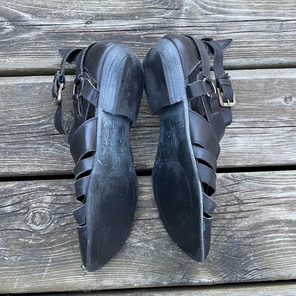 Women's Shoes: Black Leather Cutout Ankle Boots - Picture 6 of 11